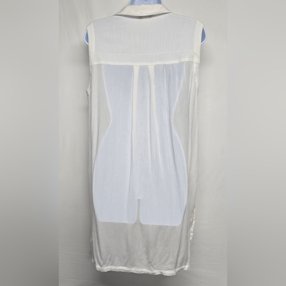 White House Black Market M Long Length White Gauze Button Down Shirt Top - Picture 4 of 8